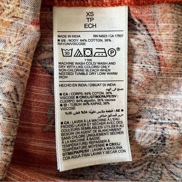 2/$30 Old Navy Tie-Neck Tiered Cotton Mini Floral Swing Dress Orange - Picture 12 of 15